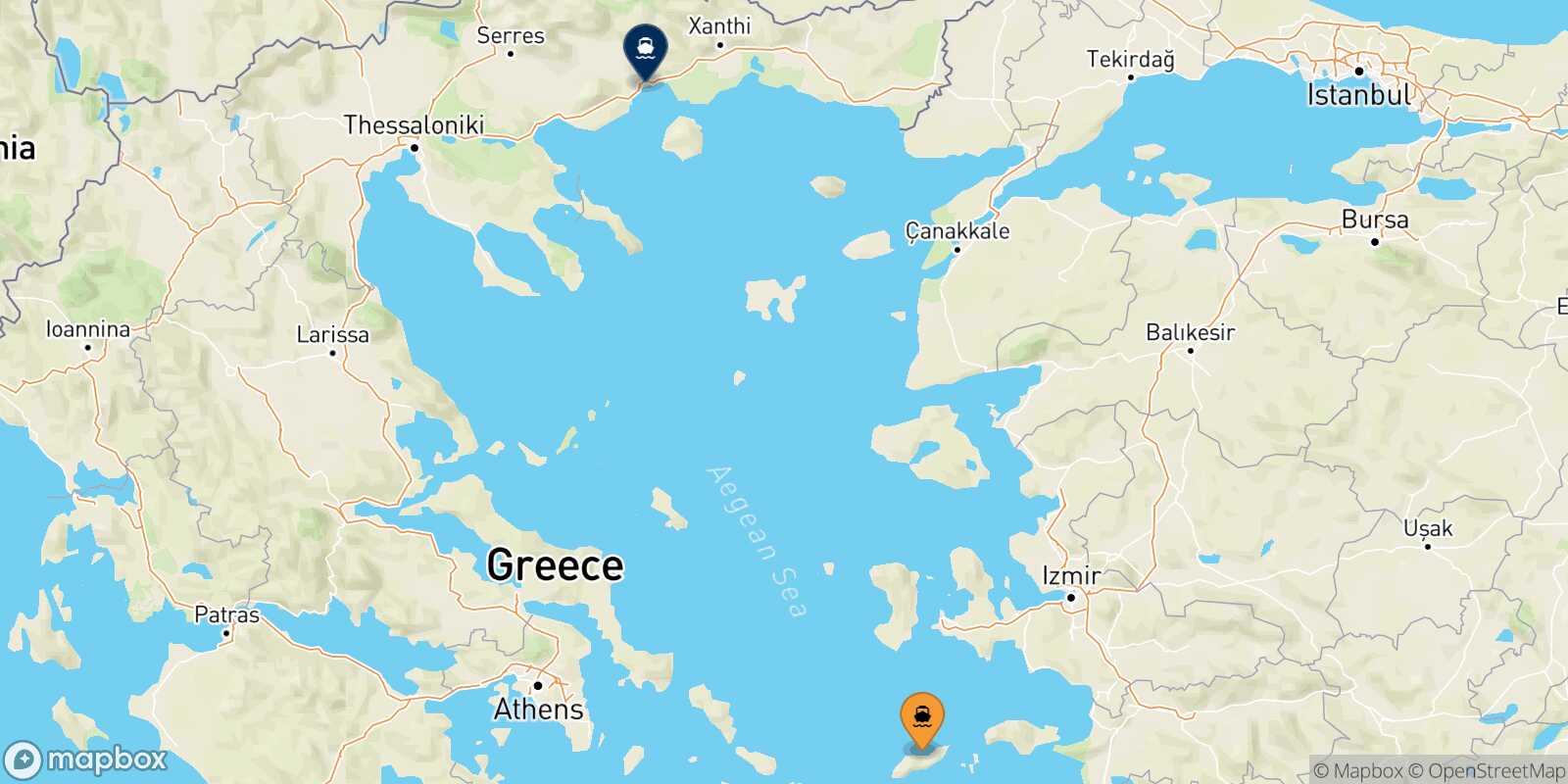 Carte des traverséesAgios Kirikos (Ikaria) Kavala
