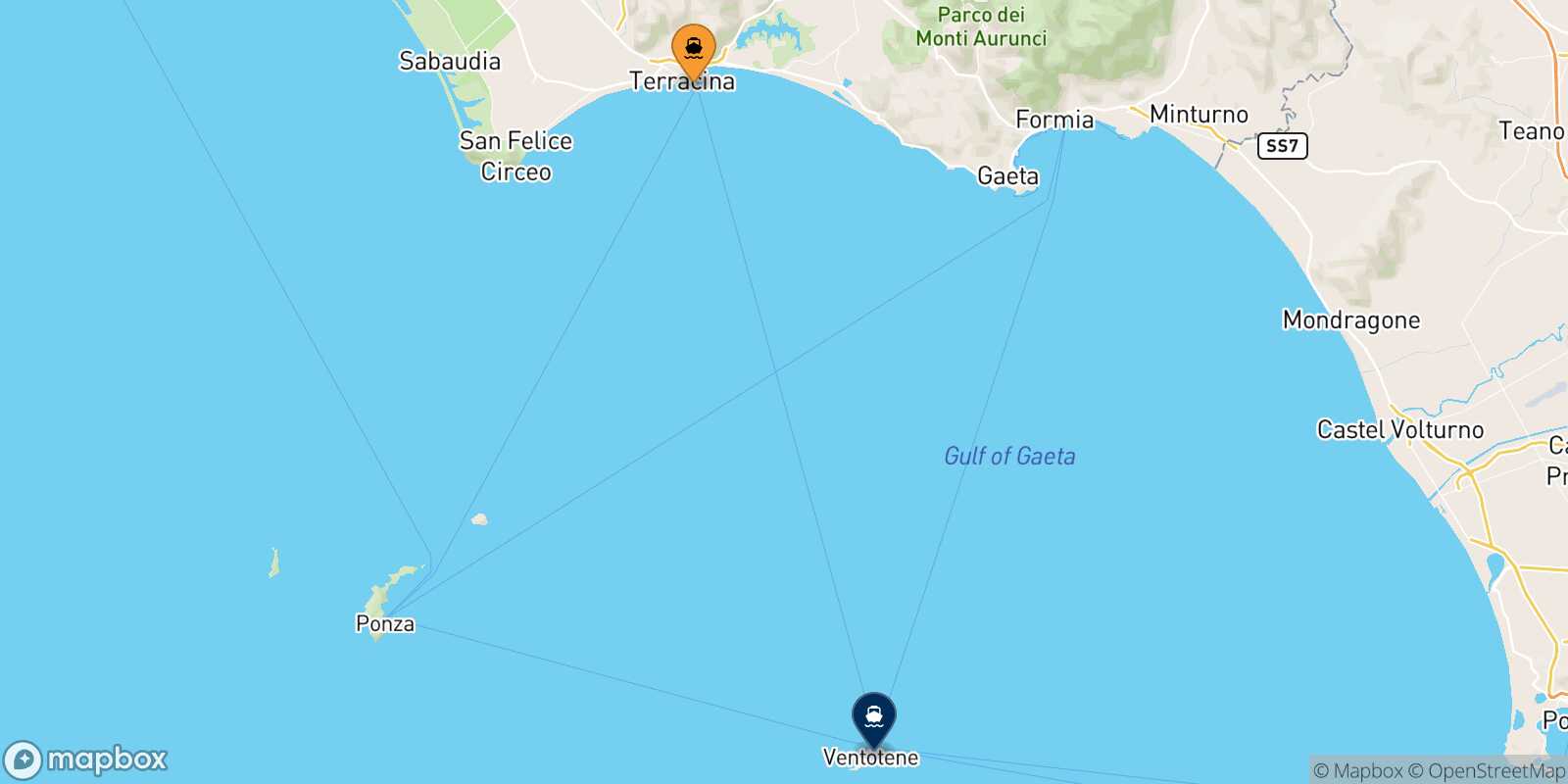 Carte des traverséesTerracina Ventotene