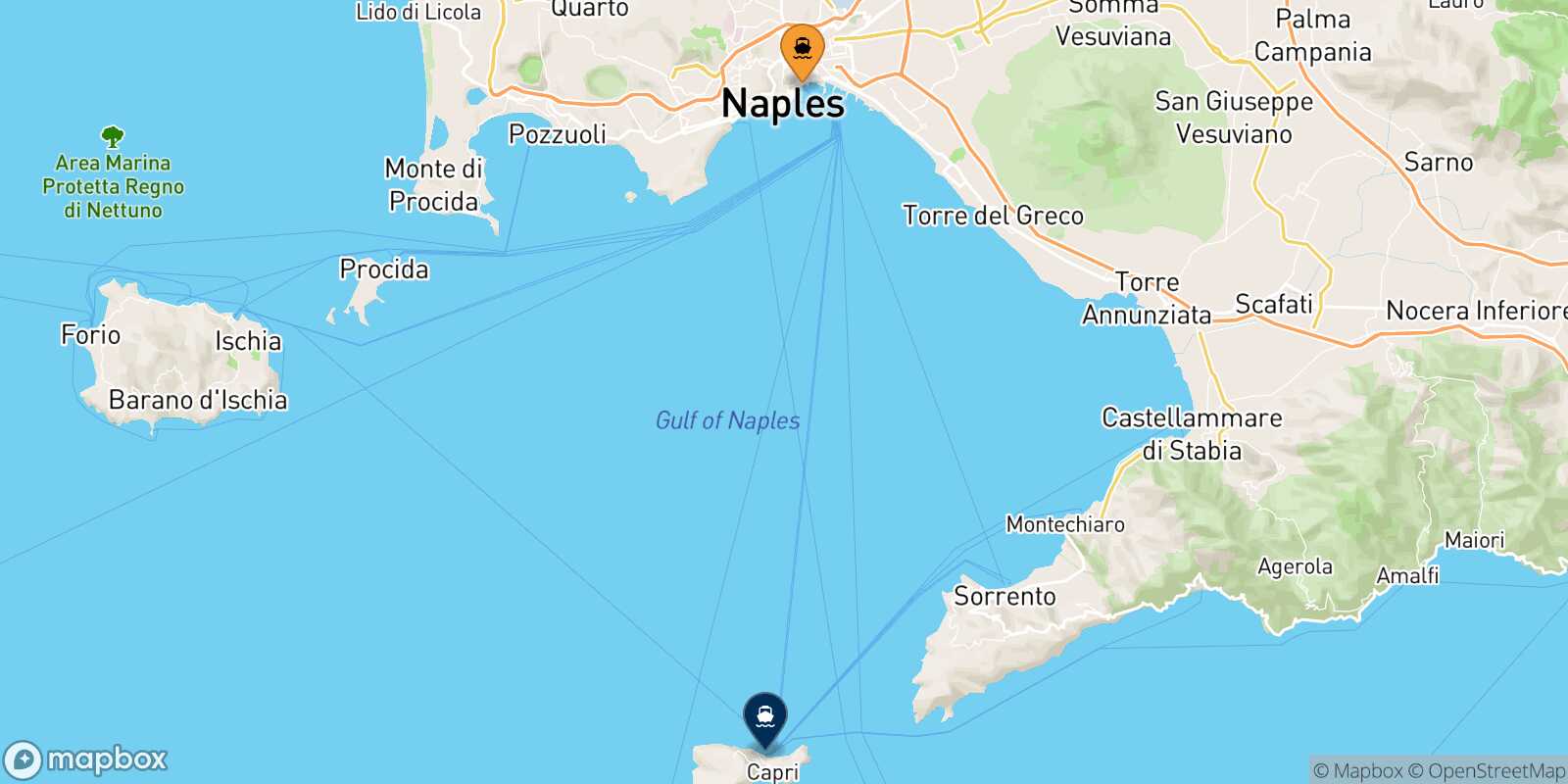 Carte des traverséesNaples Beverello Capri