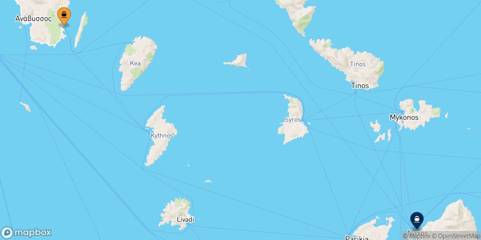 Carte des traverséesLavrio Naxos