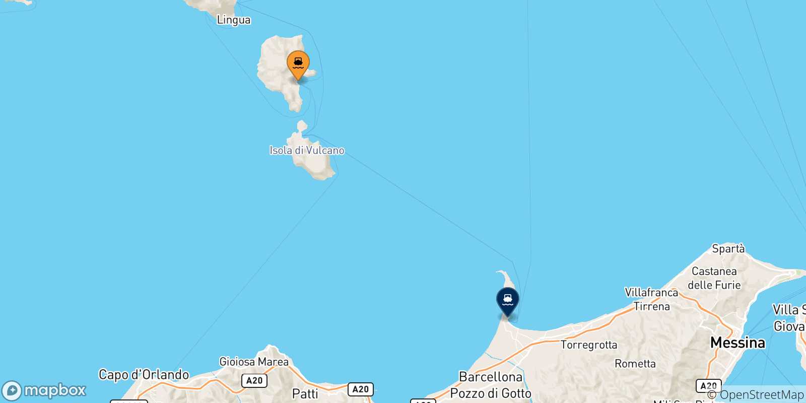 Carte des traversées possibles entre Lipari et la Sicile