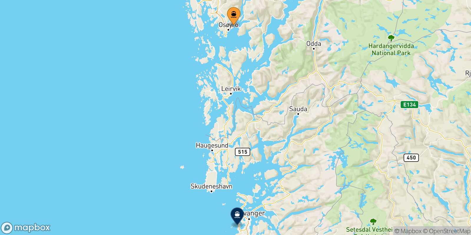 Carte des traverséesBergen Stavanger