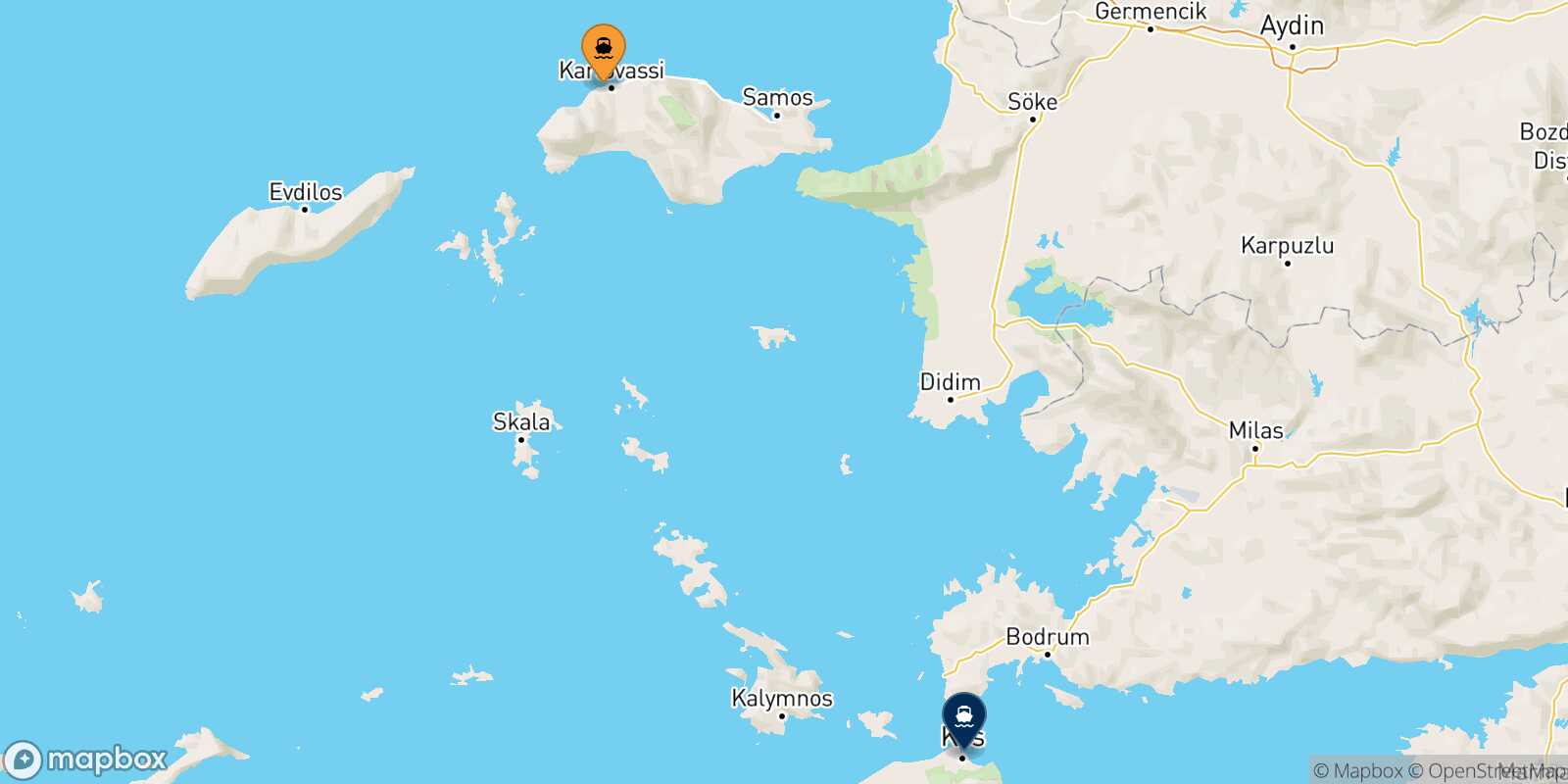 Carte des traverséesPythagorio (Samos) Kos
