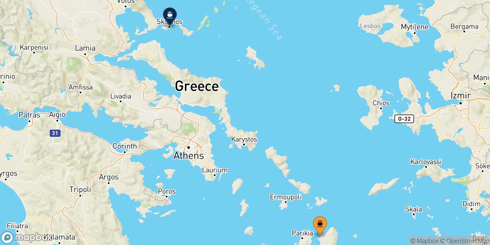 Carte des traverséesNaxos Skiathos