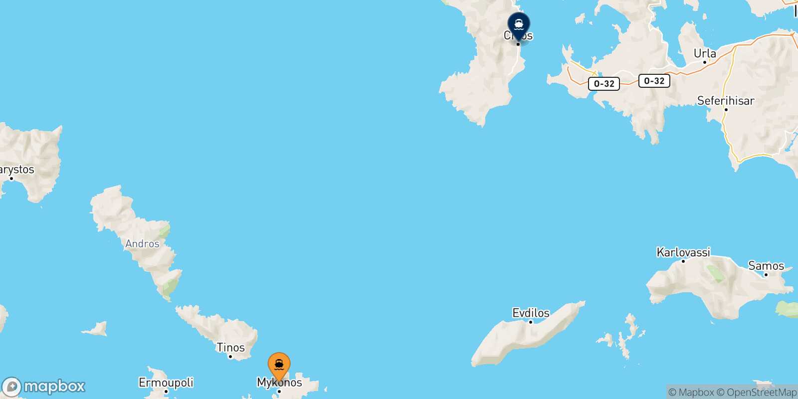 Carte des traverséesMykonos Chios