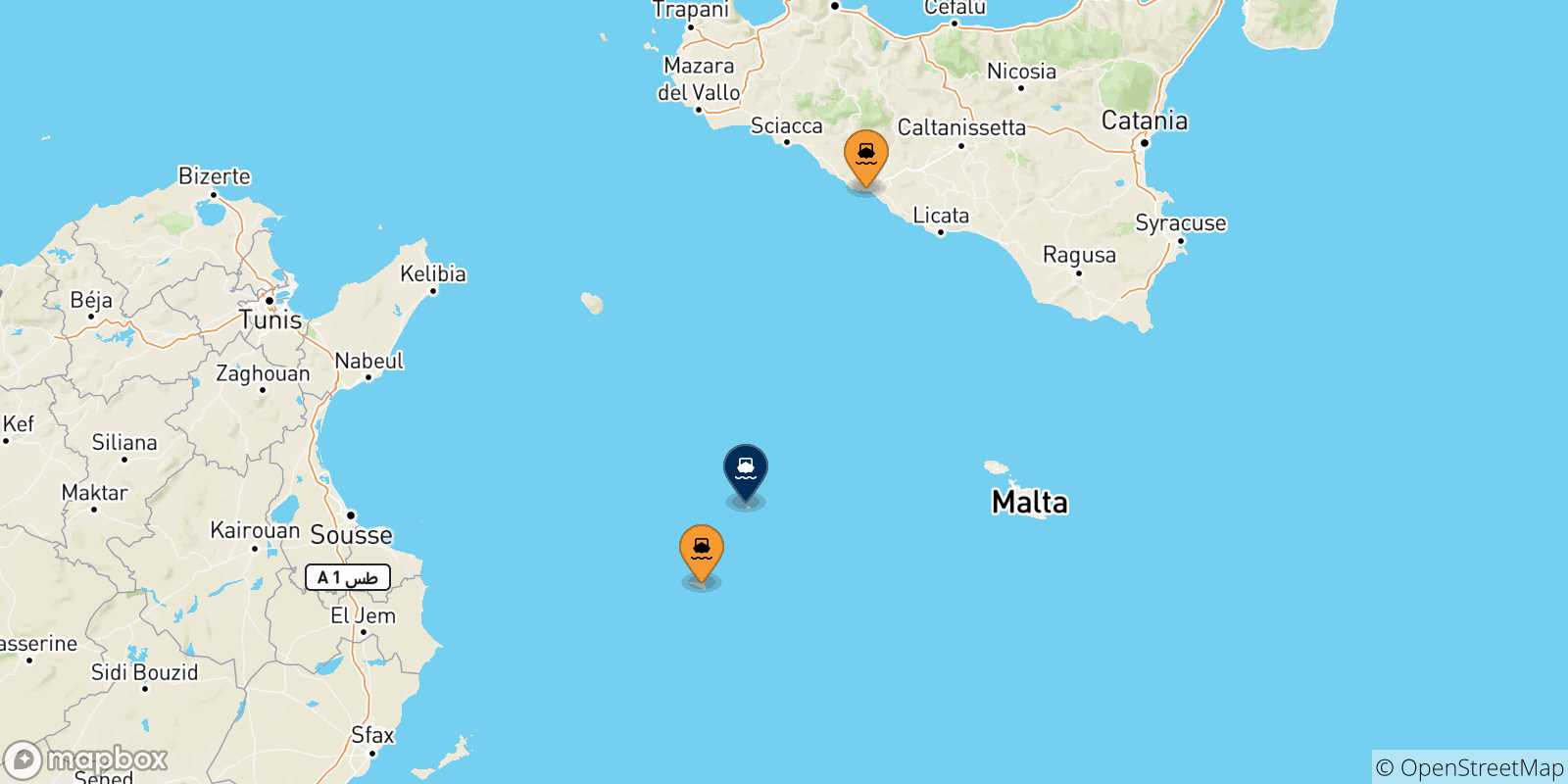 Carte des traversées possibles entre l'Italie et Linosa