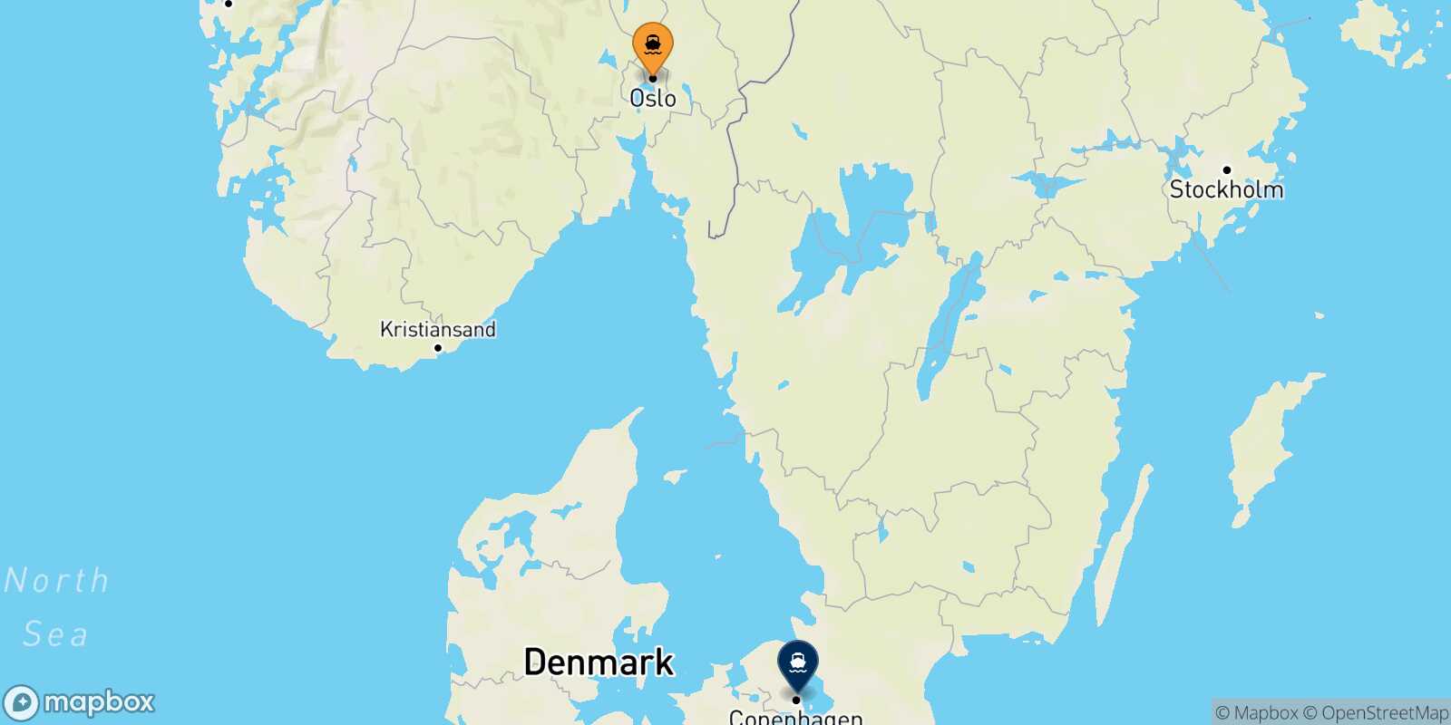 Carte des traverséesOslo Copenhague