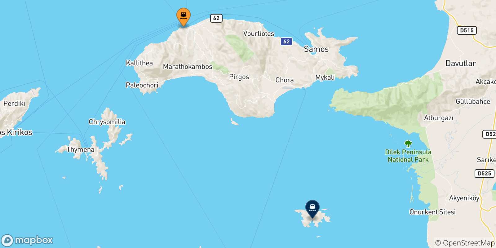 Carte des traversées possibles entre les Îles Égéennes et Agathonissi