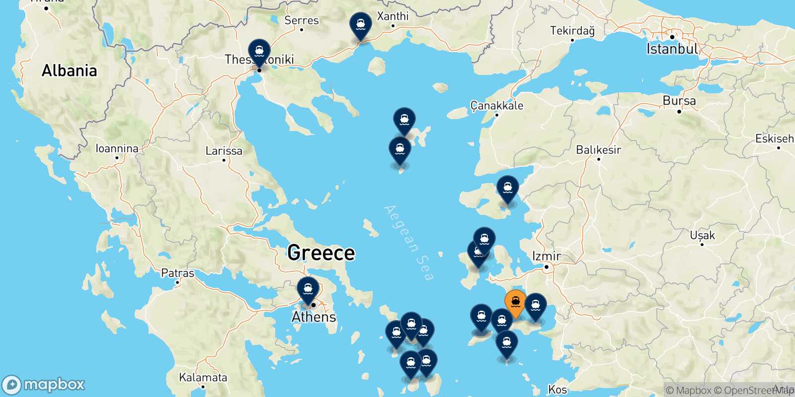 Carte des destinations de Karlovassi (Samos)