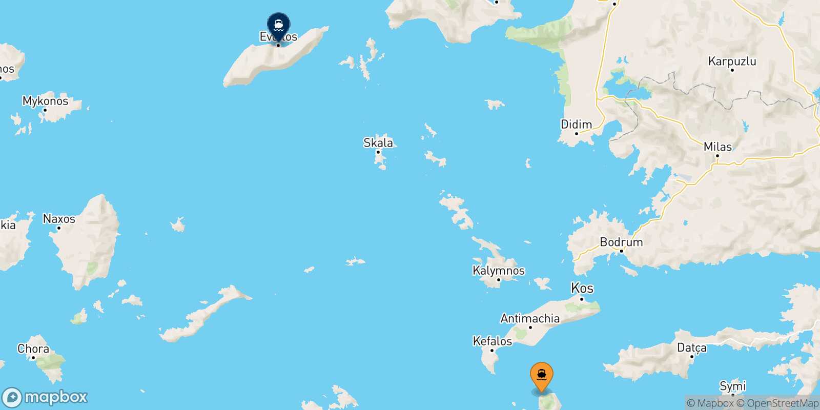 Carte des traverséesNisyros Agios Kirikos (Ikaria)