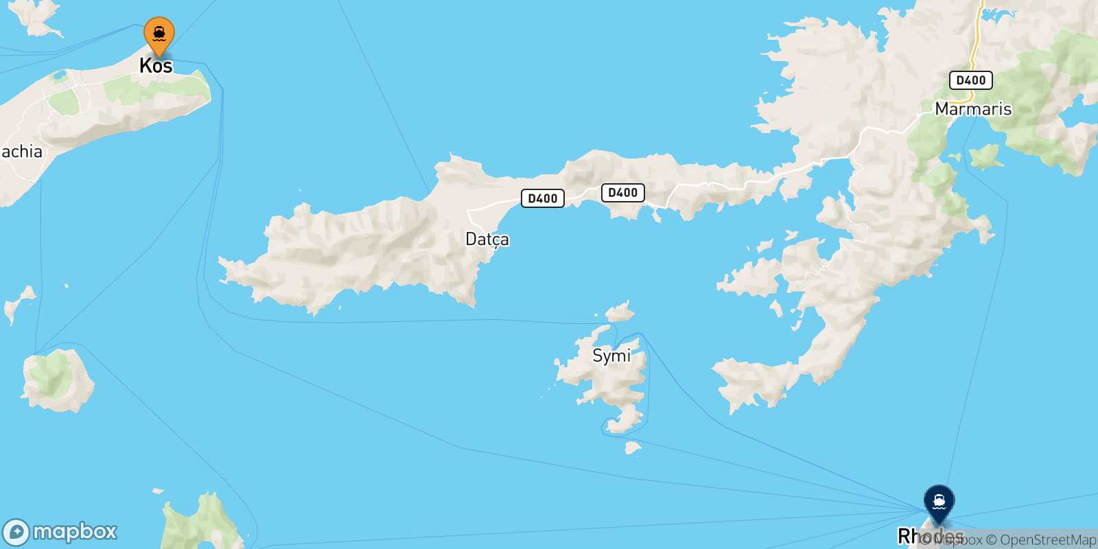 Carte des traverséesKos Rhodes