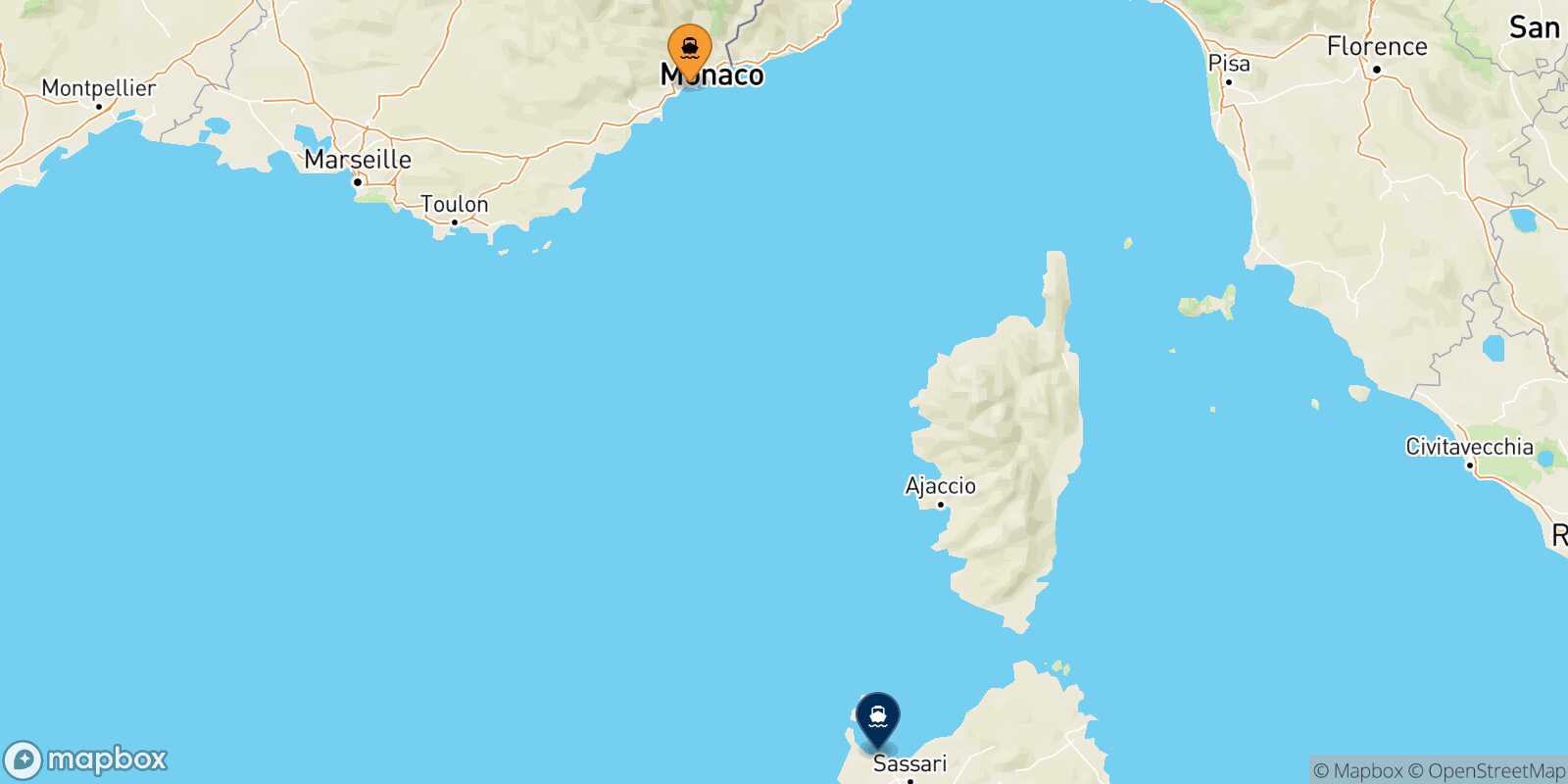 Carte des traverséesNice Porto Torres