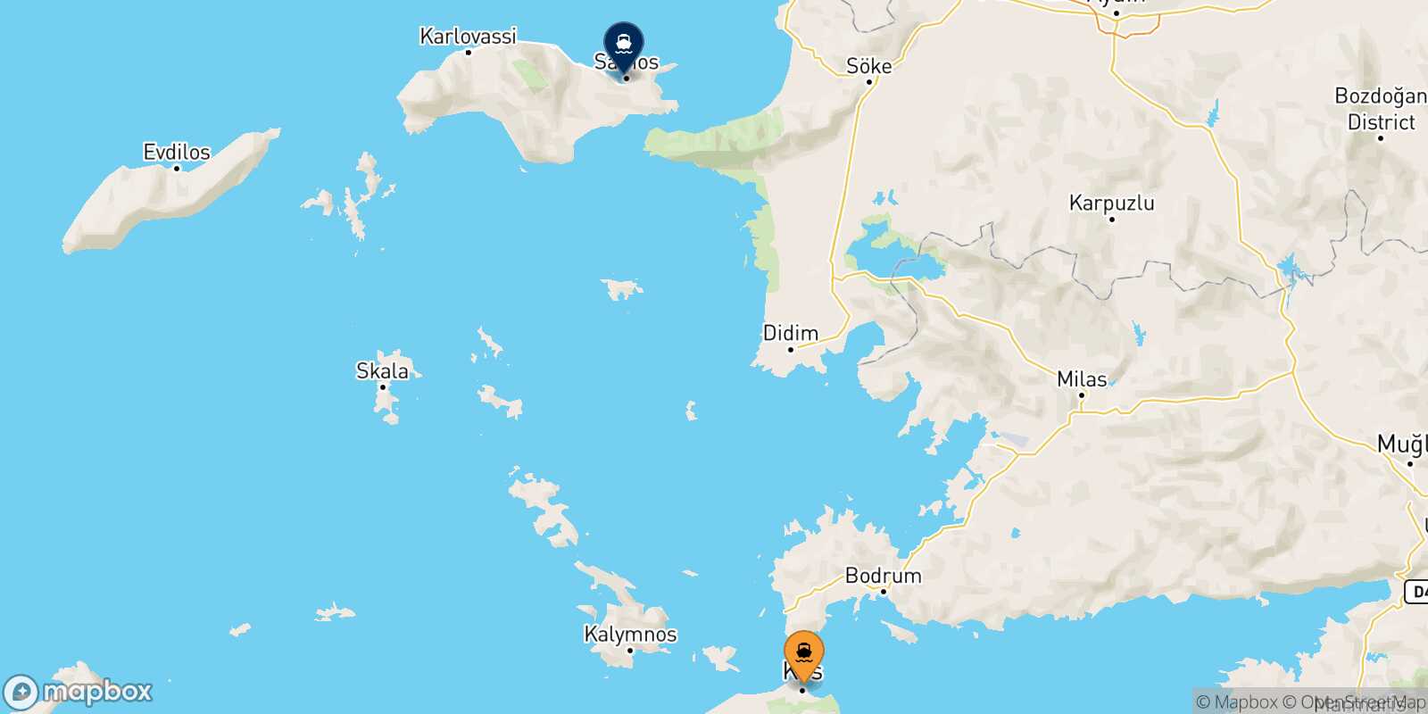 Carte des traverséesKos Vathi (Samos)