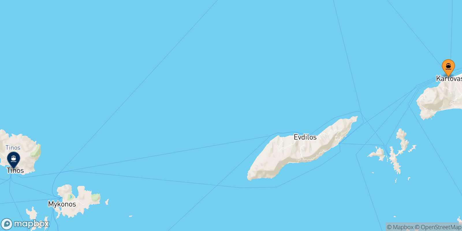 Carte des traverséesKarlovassi (Samos) Tinos