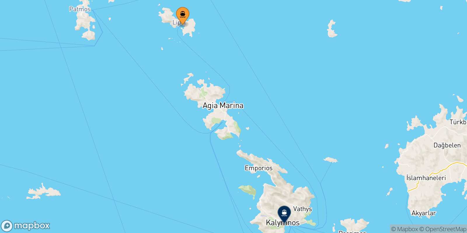 Carte des traverséesLipsi Kalymnos