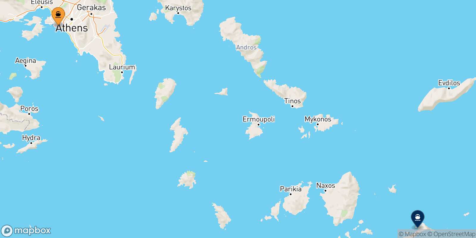Carte des traverséesLe Piree Aegiali (Amorgos)