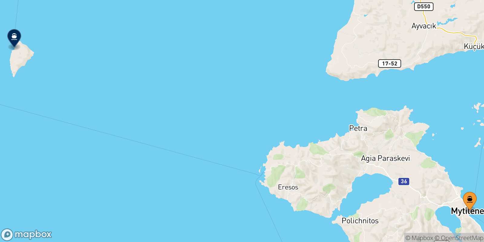 Carte des traverséesMytilene (Lesvos) Agios Efstratios
