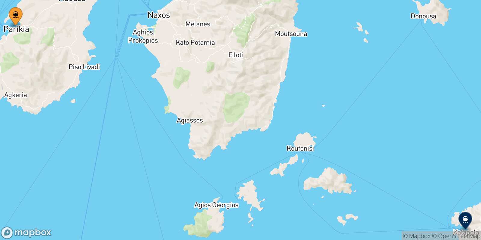 Carte des traverséesParos Katapola (Amorgos)