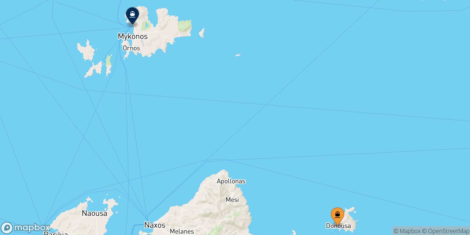 Carte des traverséesDonoussa Mykonos