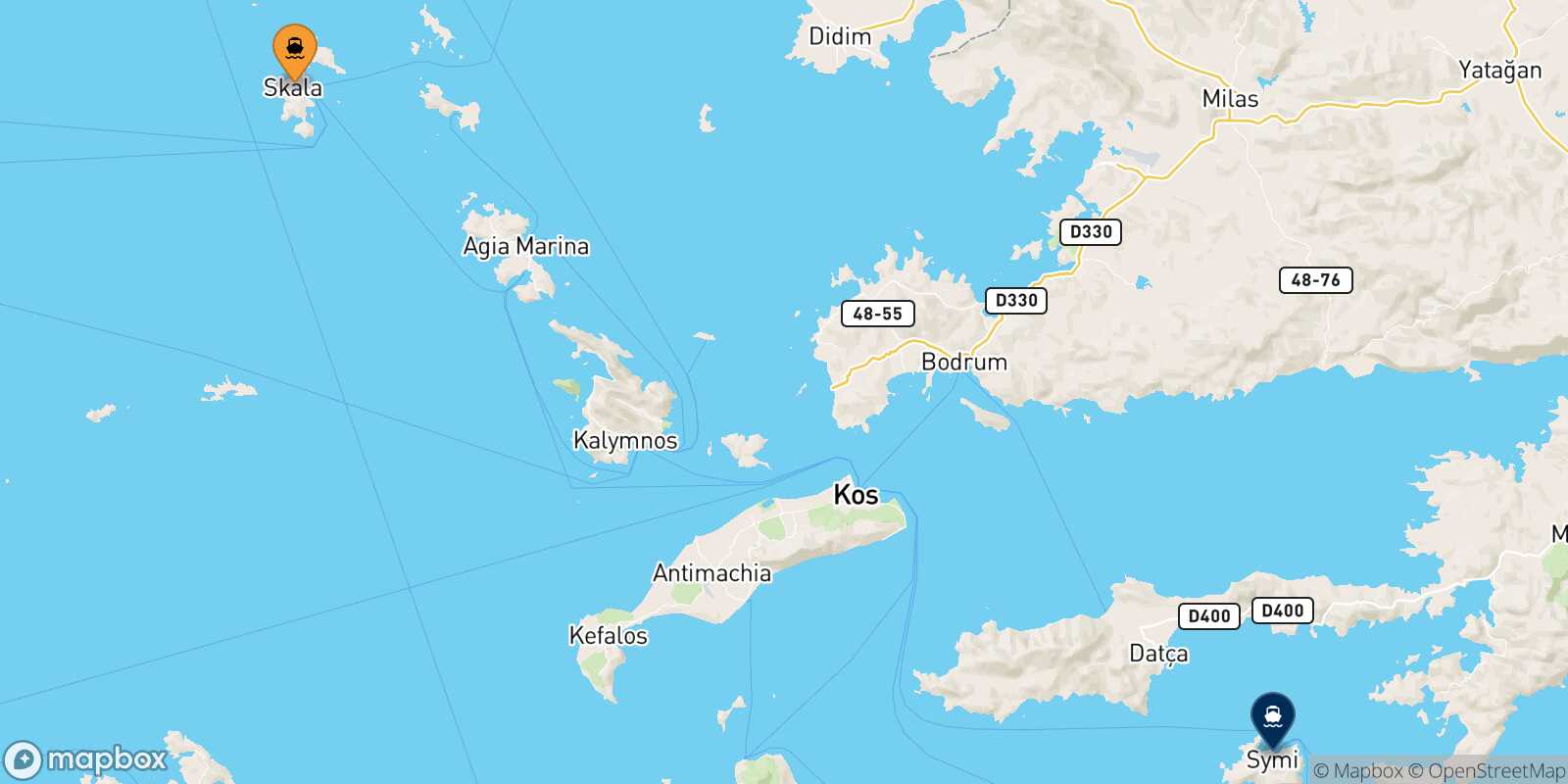 Carte des traverséesPatmos Symi