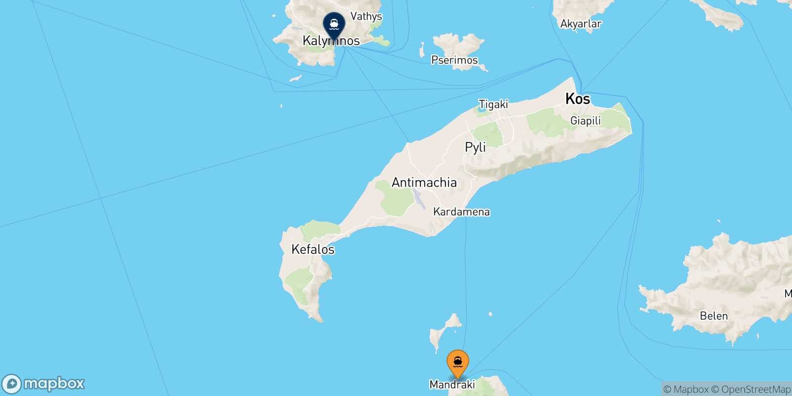 Carte des traverséesNisyros Kalymnos
