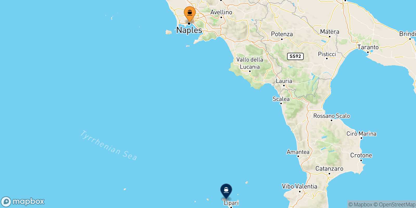 Carte des traverséesNaples Santa Marina (Salina)