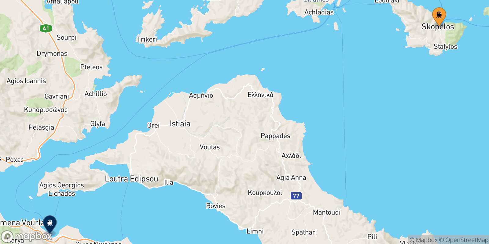 Carte des traverséesSkopelos Agios Konstantinos