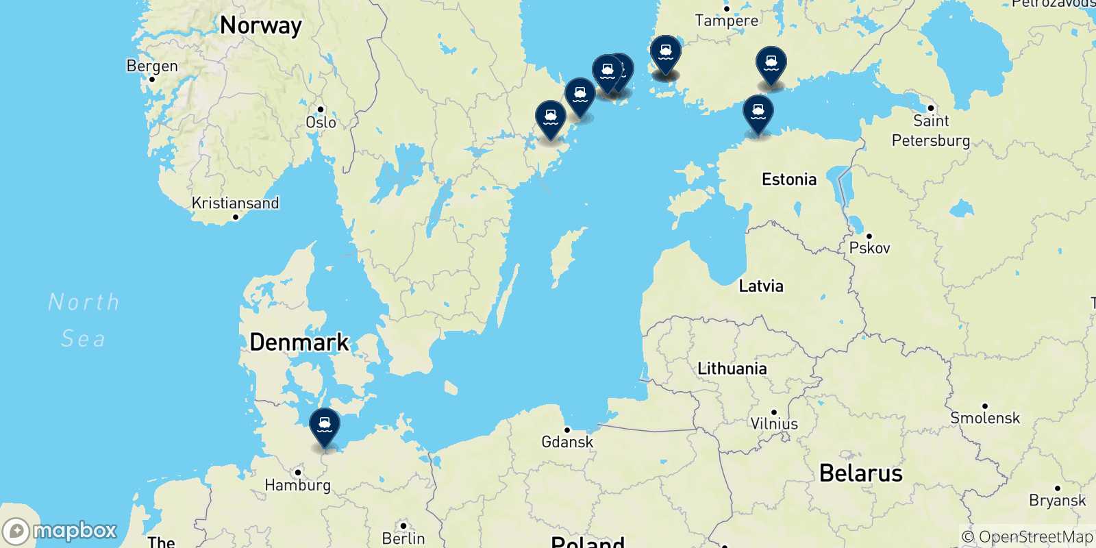 Carte des destinations de la Finlande