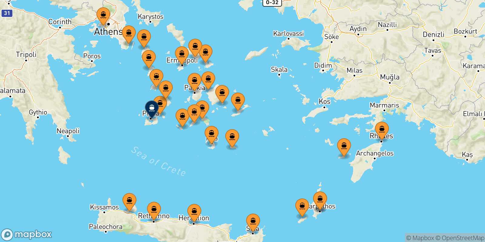 Carte des ports  Milos