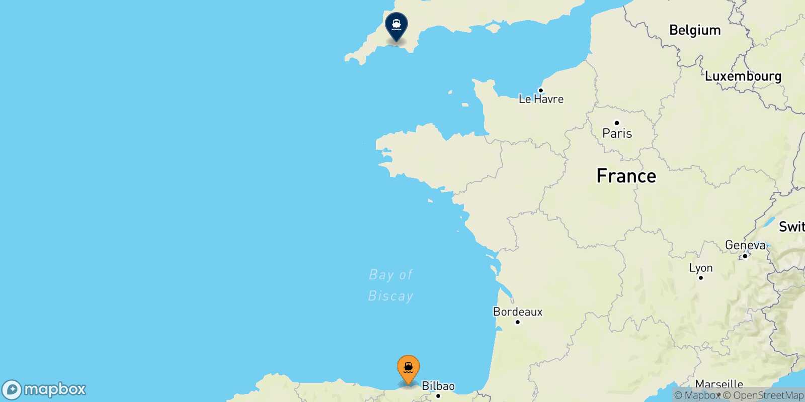 Carte des traverséesSantander Plymouth
