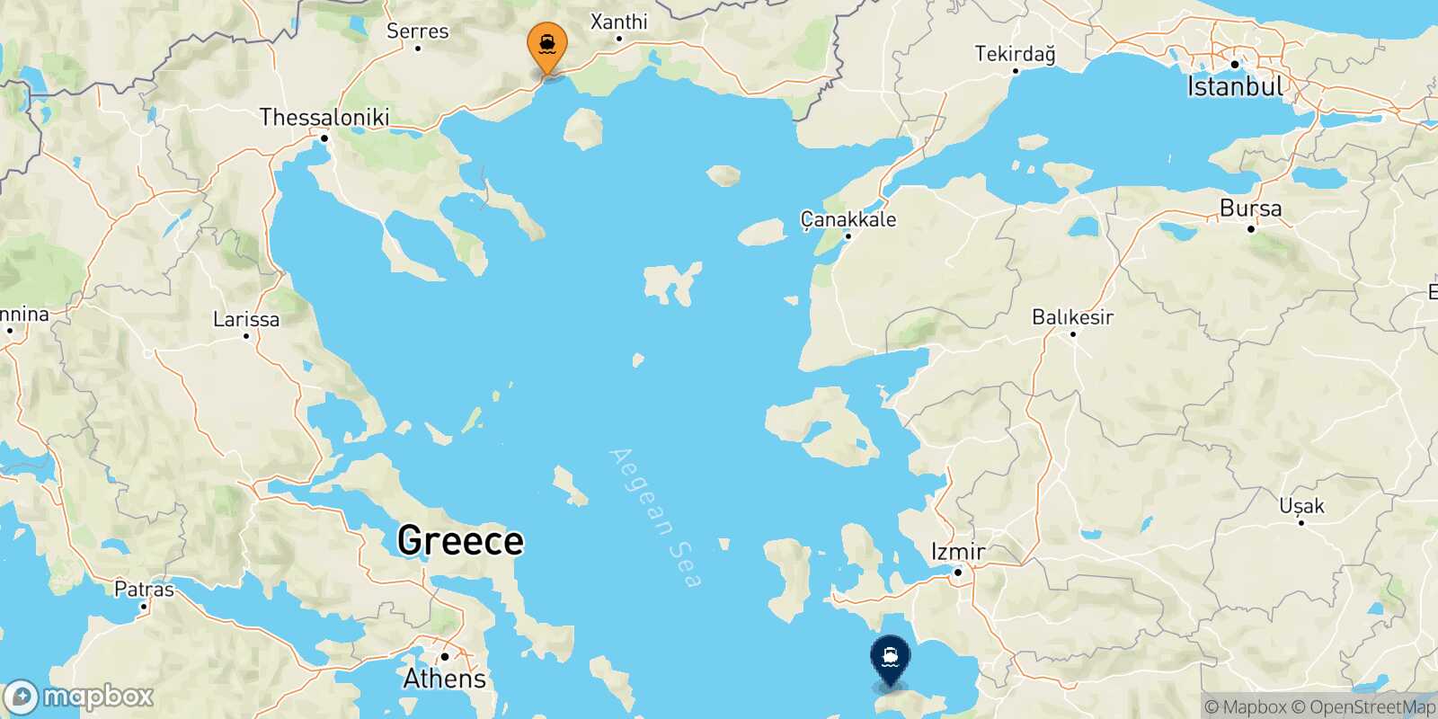 Carte des traverséesKavala Karlovassi (Samos)