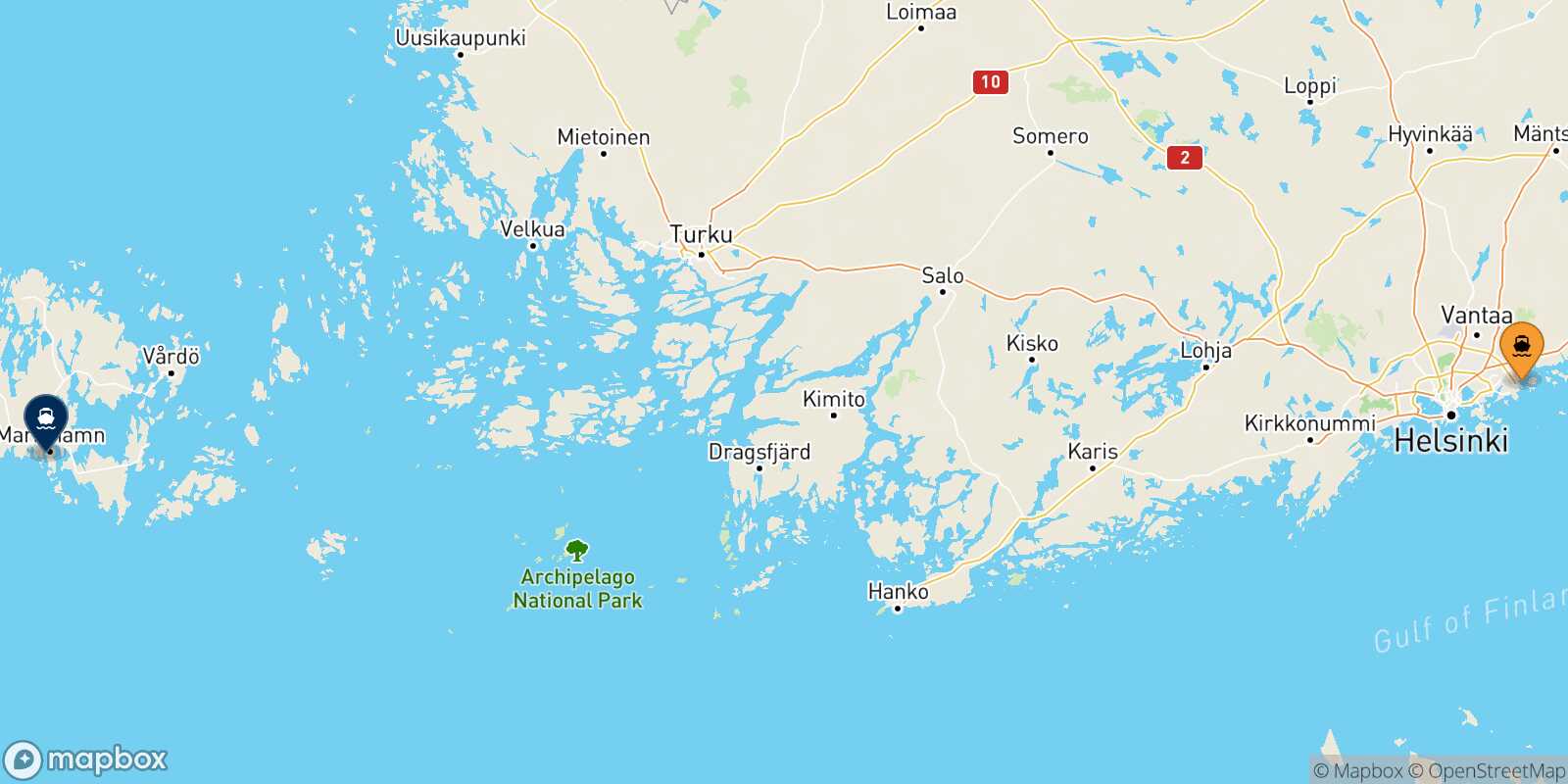 Carte des traverséesHelsinki Mariehamn