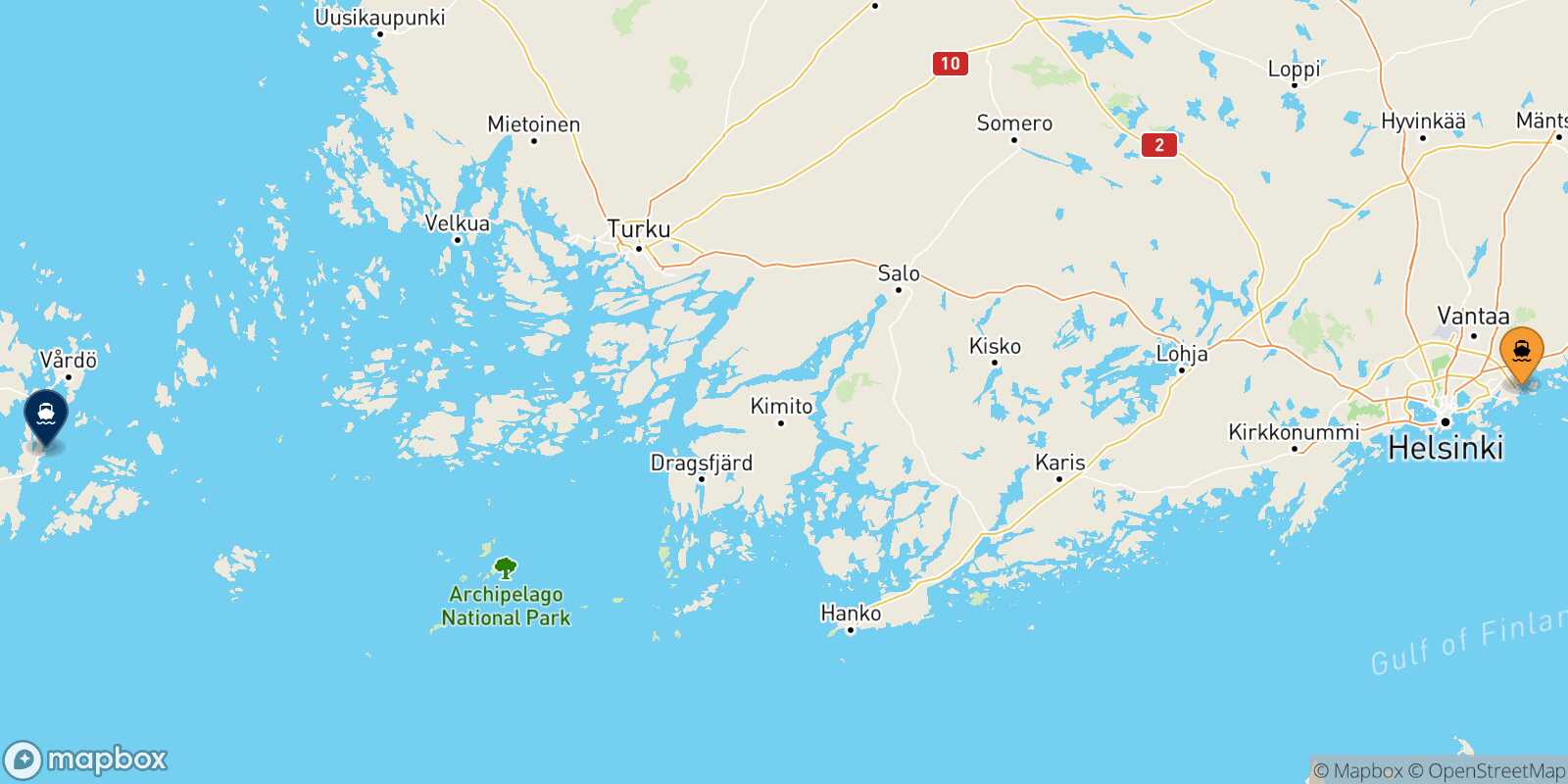 Carte des traverséesHelsinki Langnas