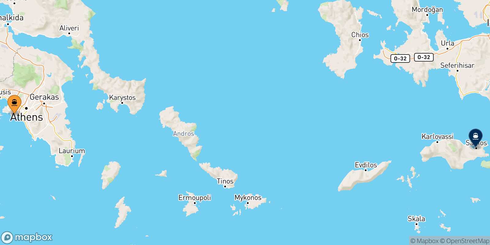 Carte des traverséesLe Piree Vathi (Samos)