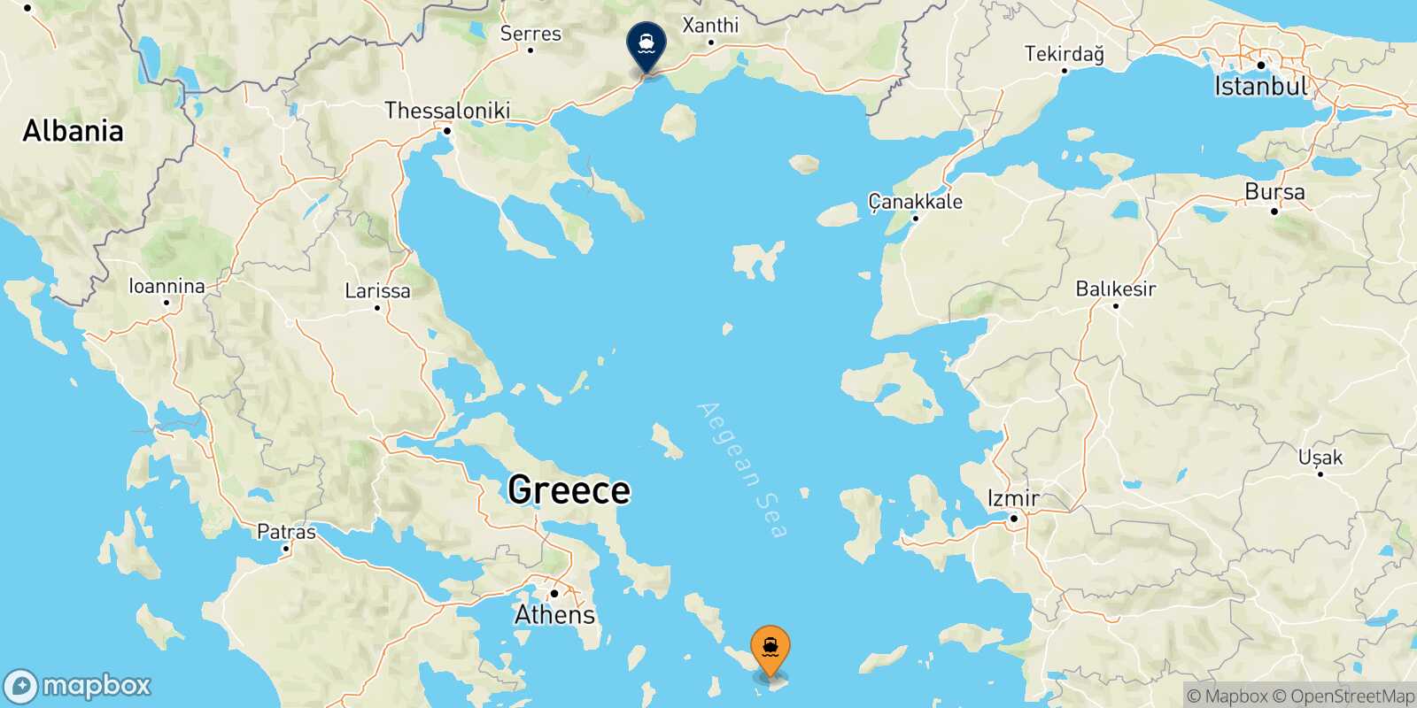Carte des traverséesMykonos Kavala