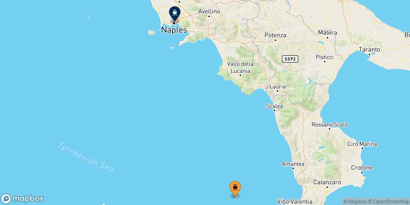 Carte des traverséesGinostra (Stromboli) Naples