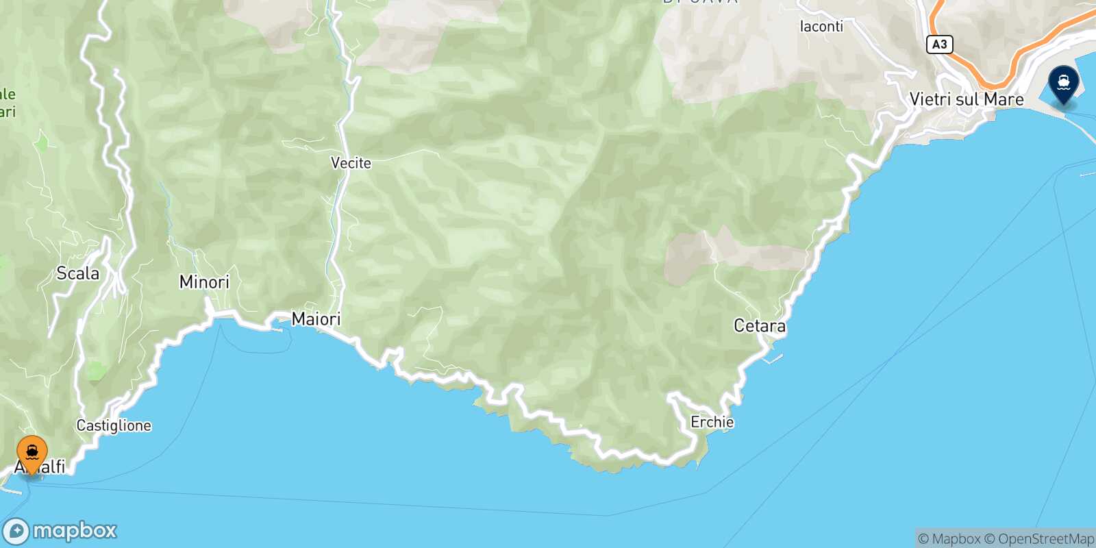 Carte des traverséesAmalfi Salerne