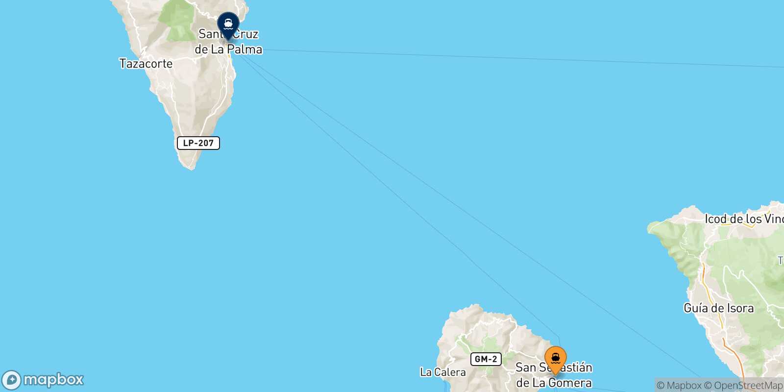 Carte des traverséesSan Sebastian De La Gomera Santa Cruz De La Palma