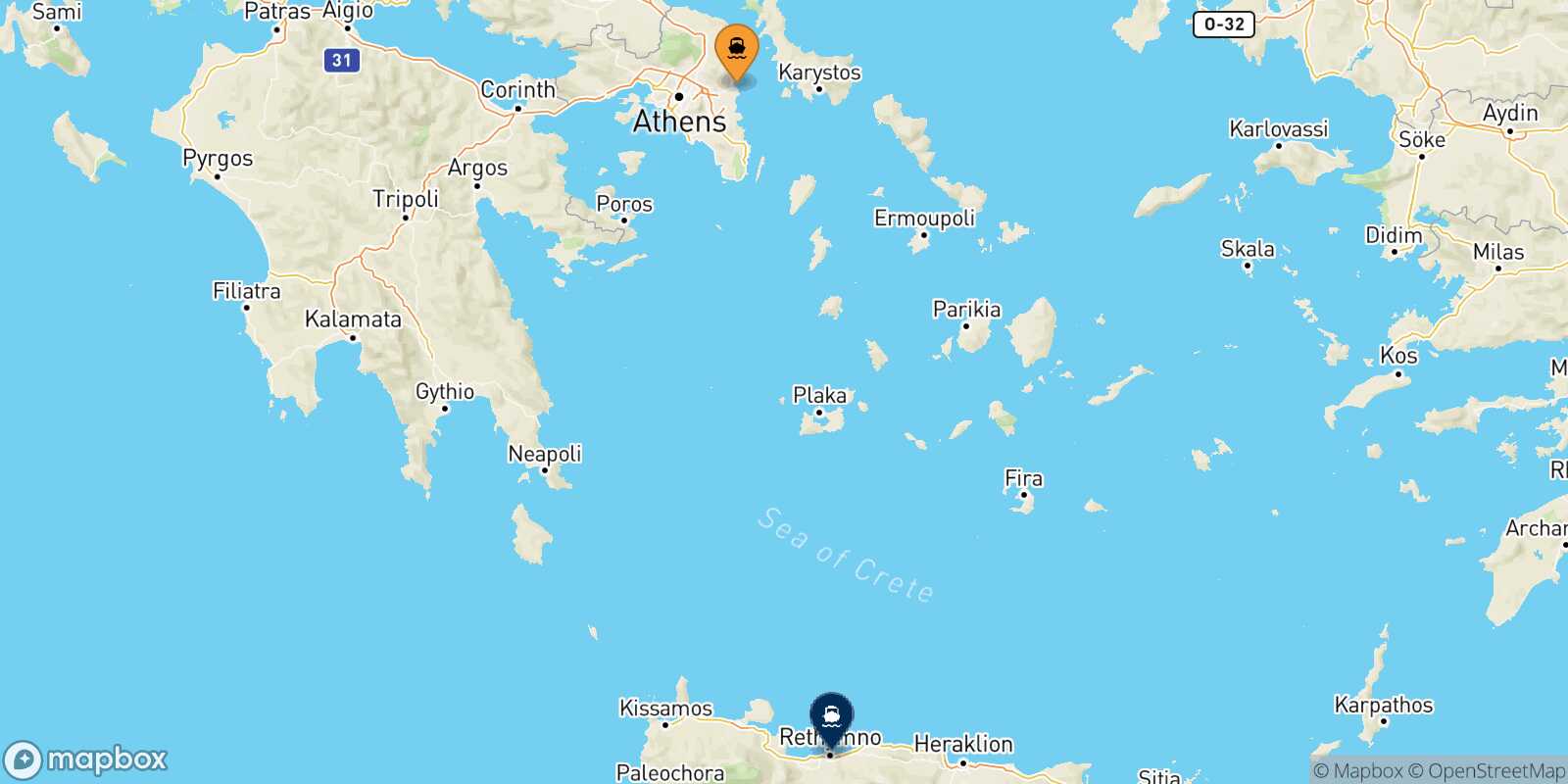 Carte des traverséesRafina Rethymnon
