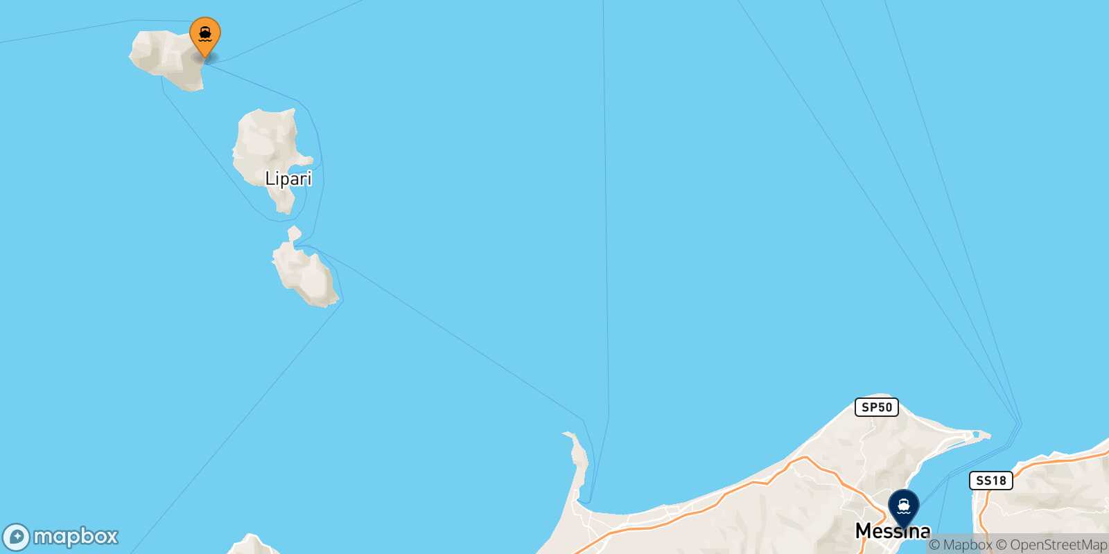 Carte des traverséesSanta Marina (Salina) Messine