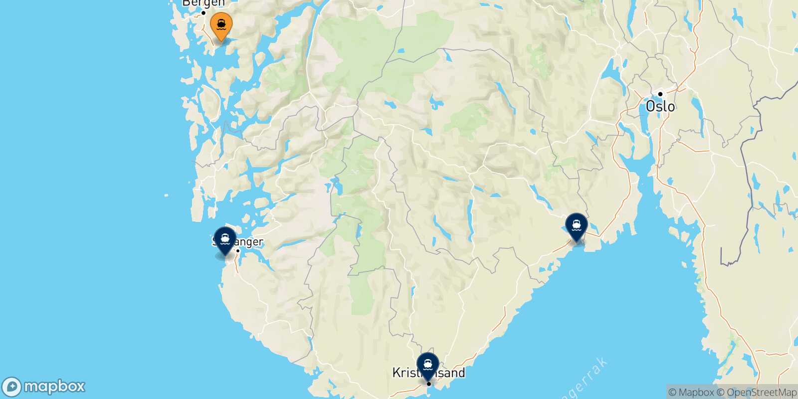 Carte des destinations de Bergen