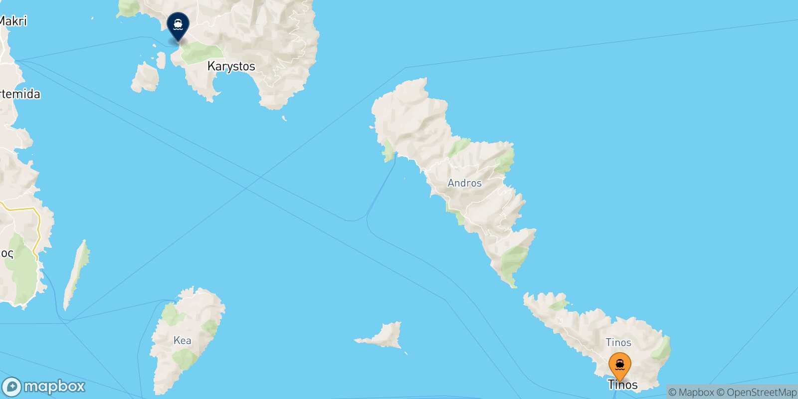 Carte des traverséesTinos Karystos