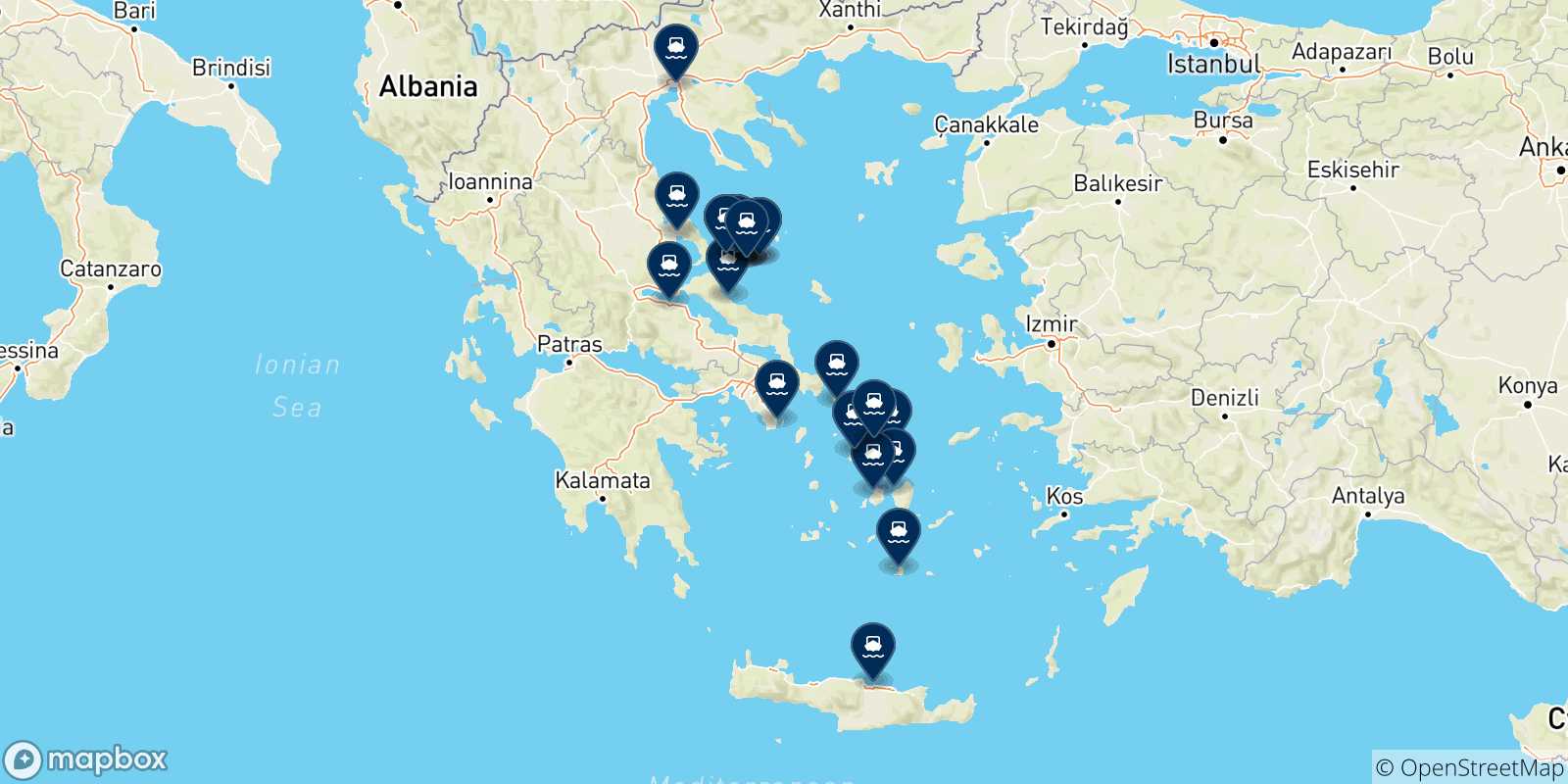 Carte des destinations des Îles Sporades