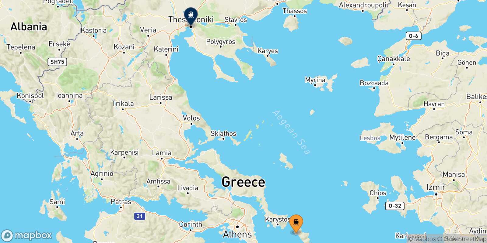Carte des traverséesAndros Thessalonique