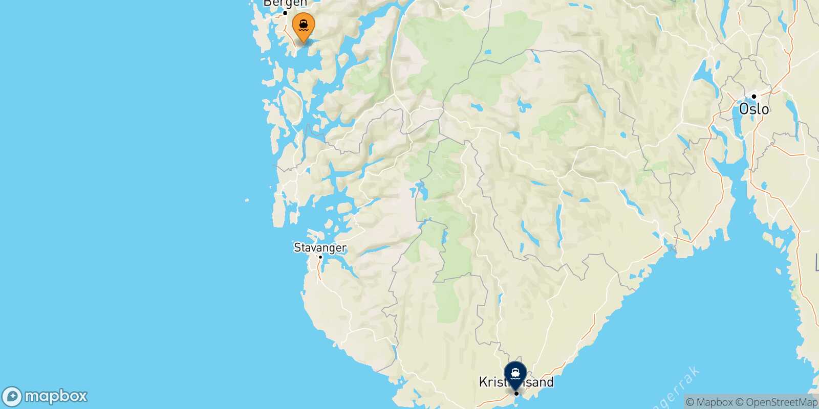 Carte des traverséesBergen Kristiansand