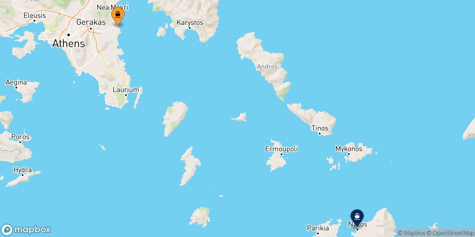 Carte des traverséesRafina Naxos