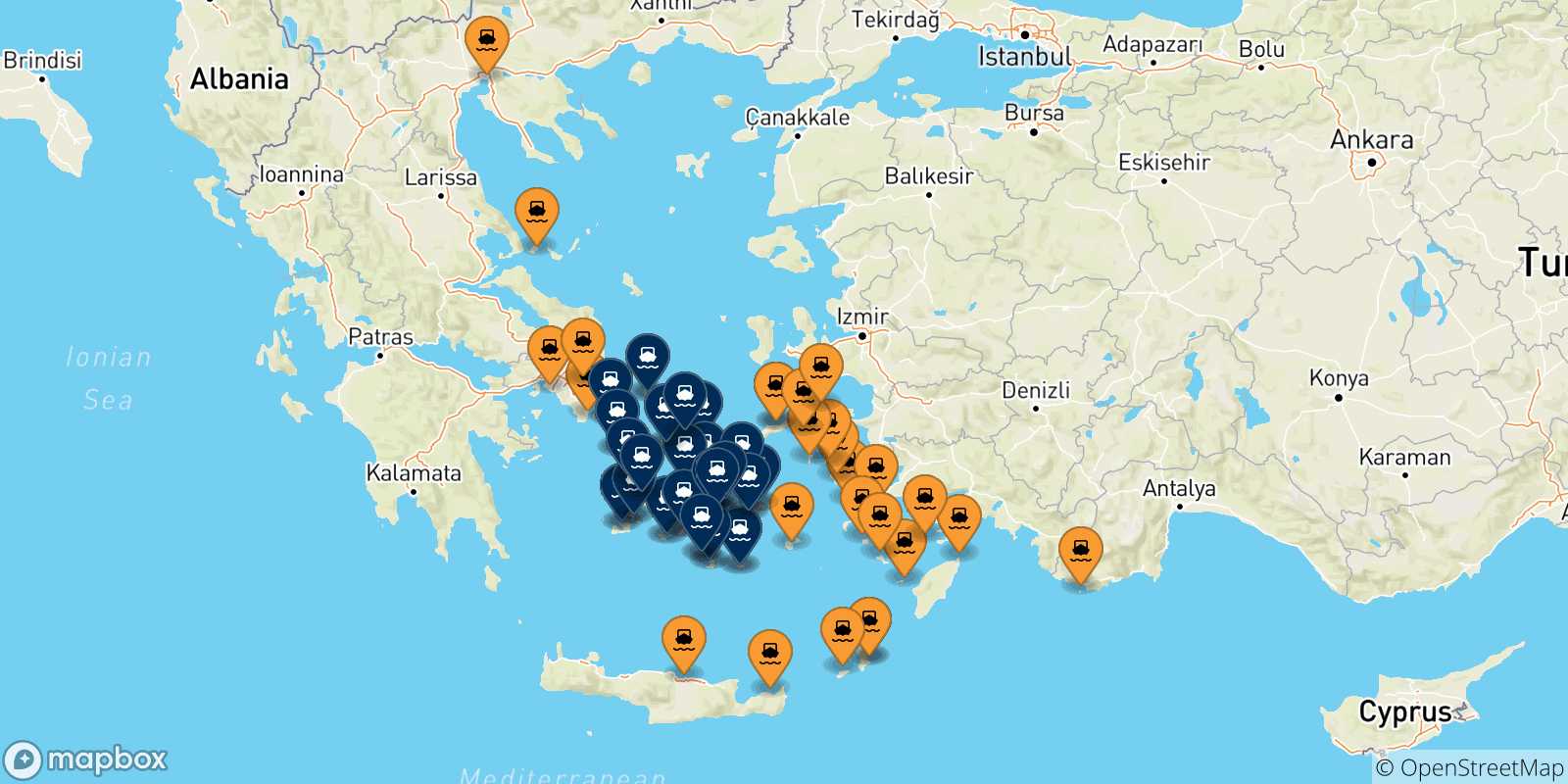 Carte des ports  Îles Des Cyclades
