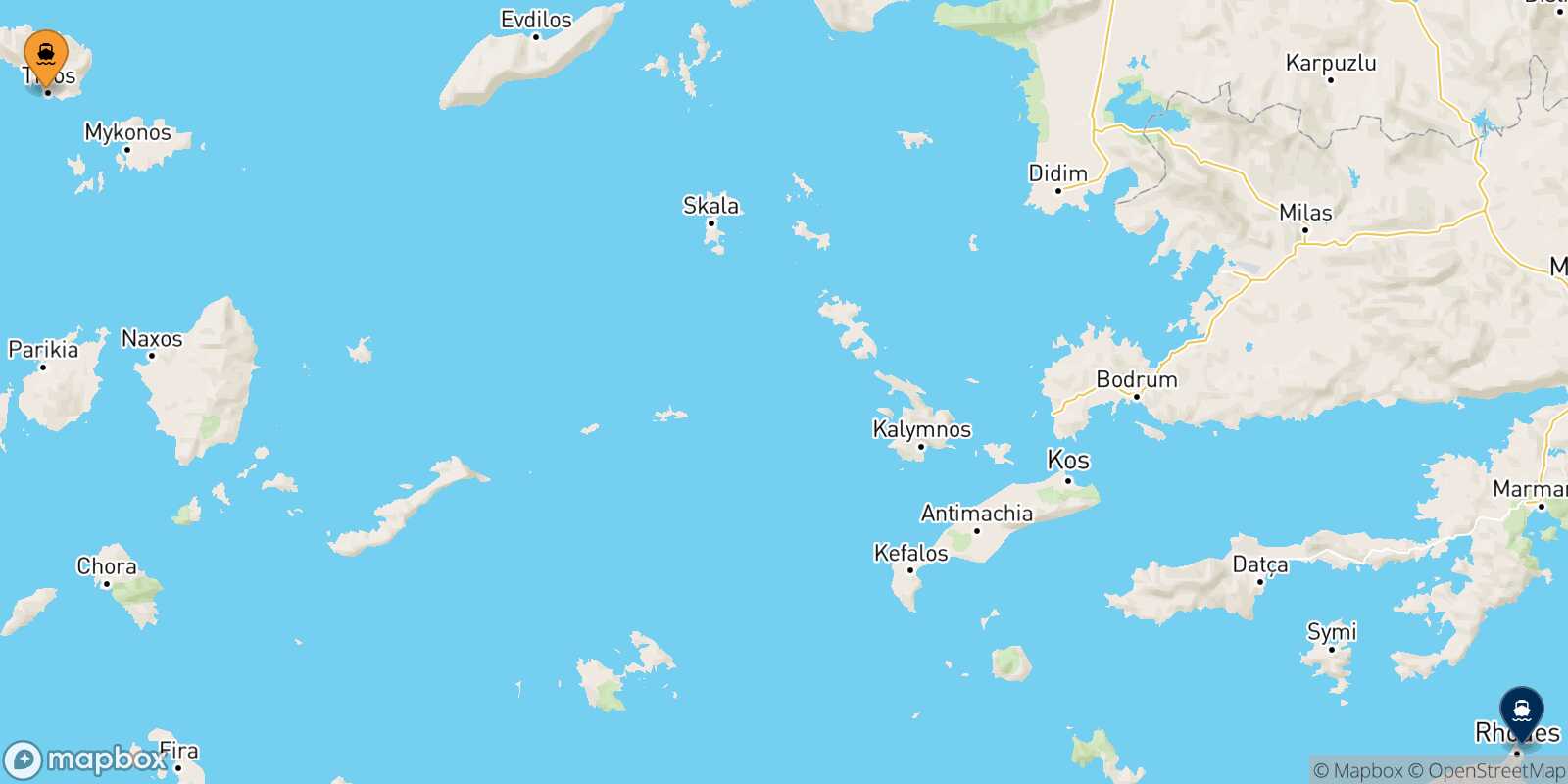 Carte des traverséesTinos Rhodes