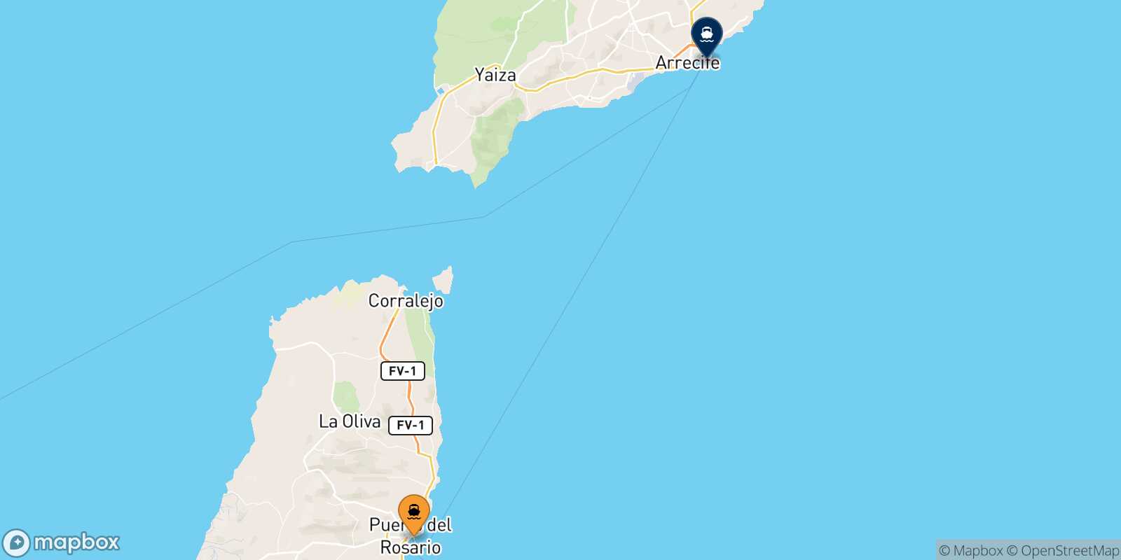 Carte des traverséesPuerto Del Rosario (Fuerteventura) Arrecife (Lanzarote)