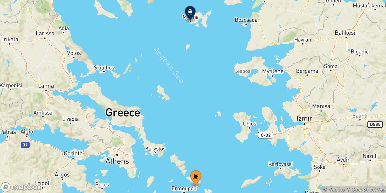 Carte des traverséesTinos Myrina (Limnos)